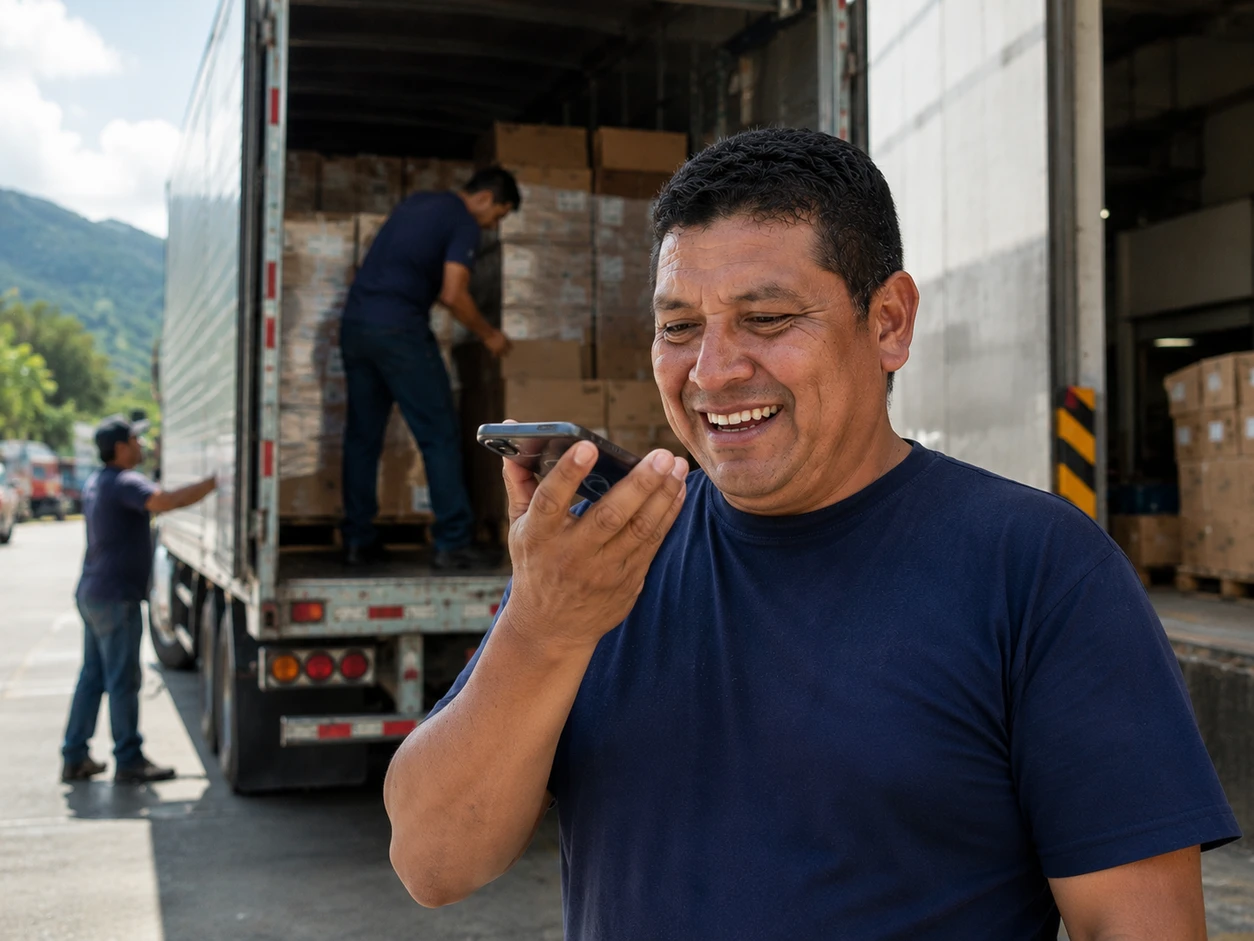 Conductor confirmando un cumplido en el muelle de carga